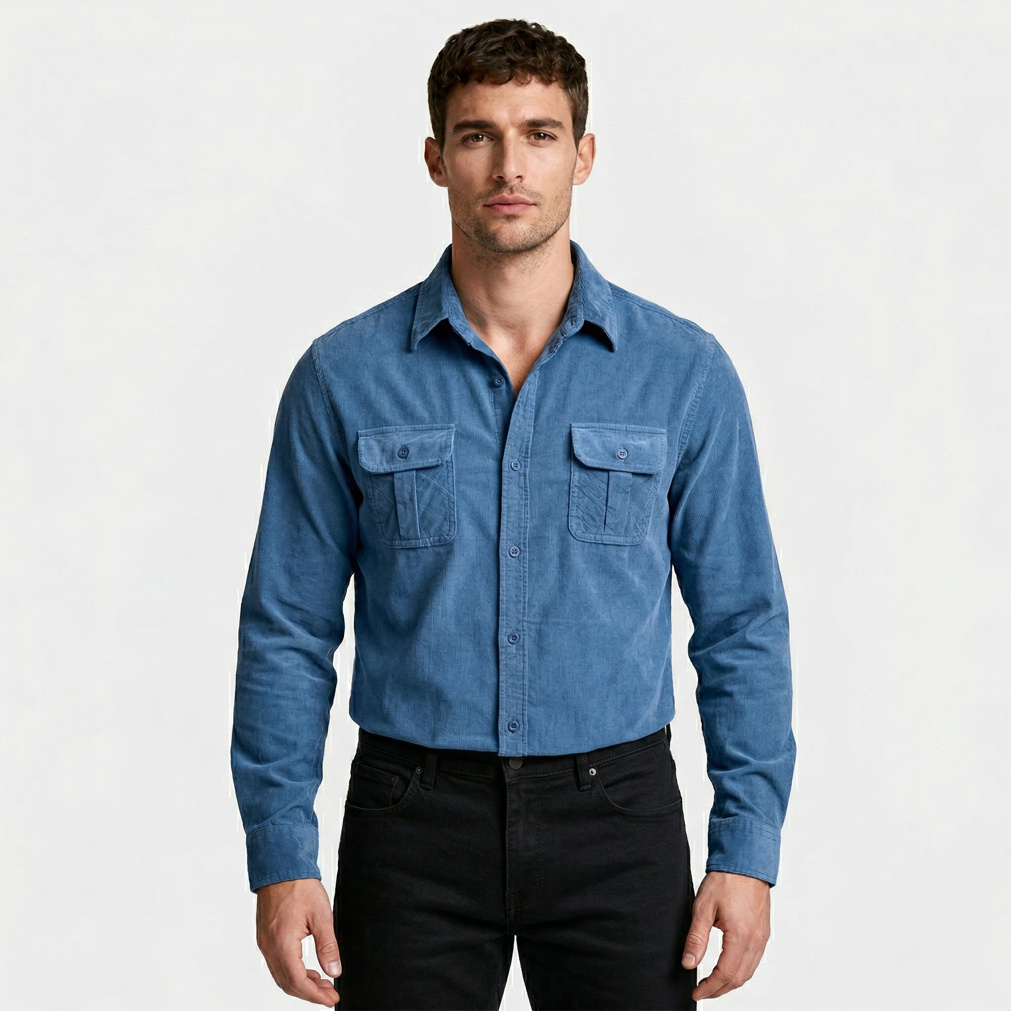 Button-Up Shirt Dual Chest Pockets Structured Fit for Men