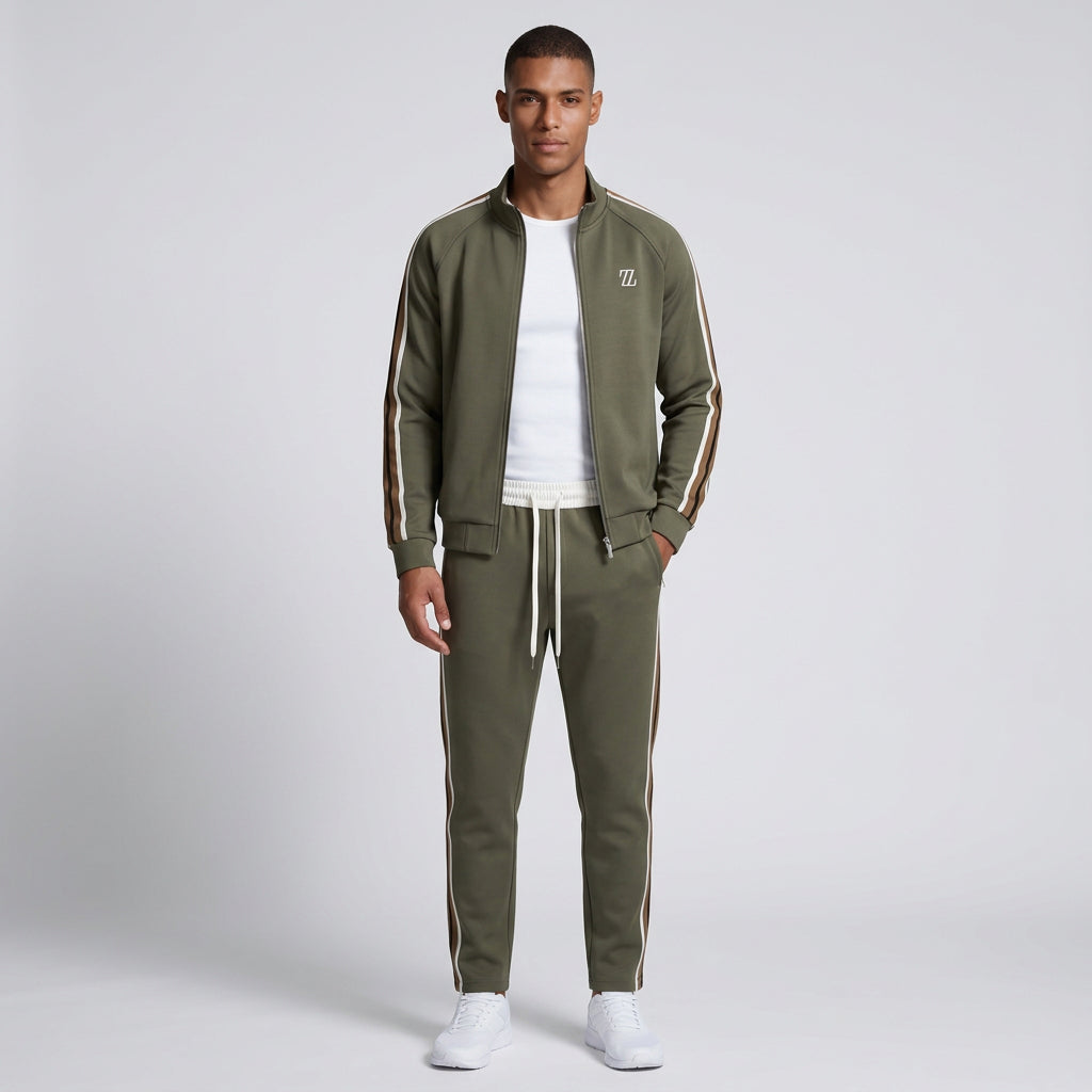 Zip-Up Tracksuit Set Side Stripe Regular Fit for Men