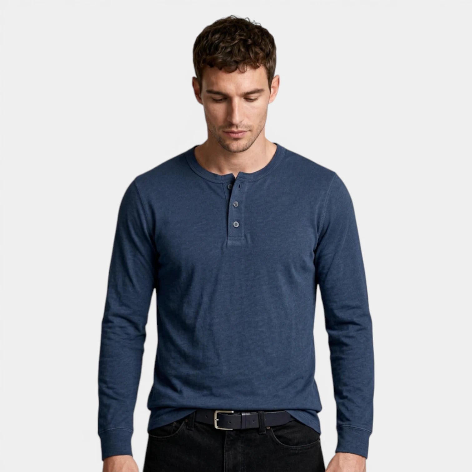 Long Sleeve Henley Shirt Three Button Placket for Men