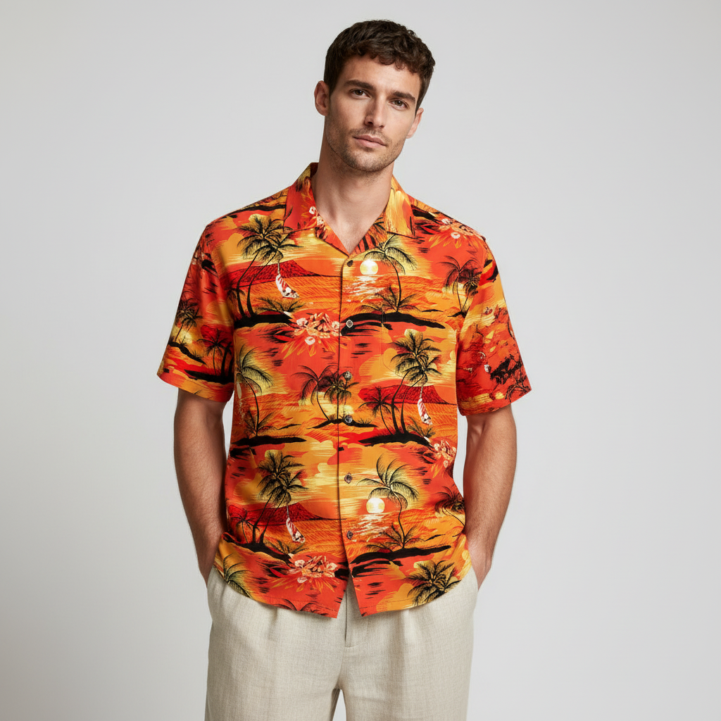 Tropical Floral Print Shirt Short Sleeve Regular Fit for Men