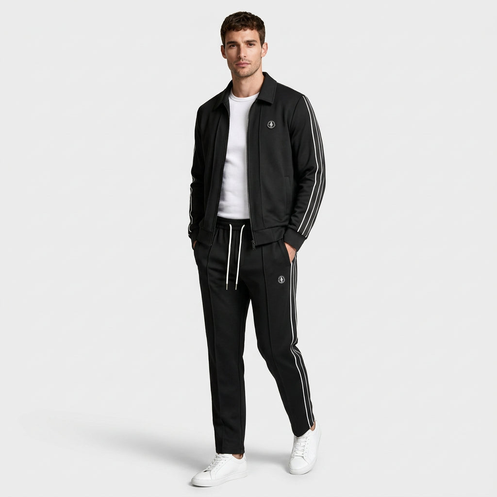 Tracksuit Set Zip-Up Jacket Drawstring Pants Stripe for Men