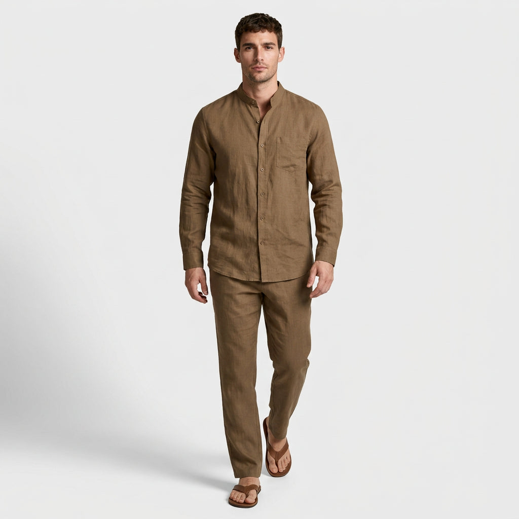 Two-Piece Button-Up Stand Collar Set Regular Fit for Men