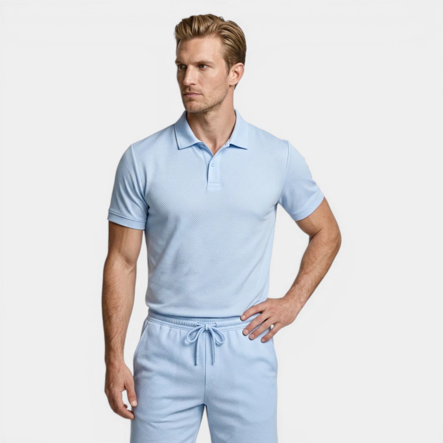 Polo Shirt and Shorts Set Drawstring Waist for Men