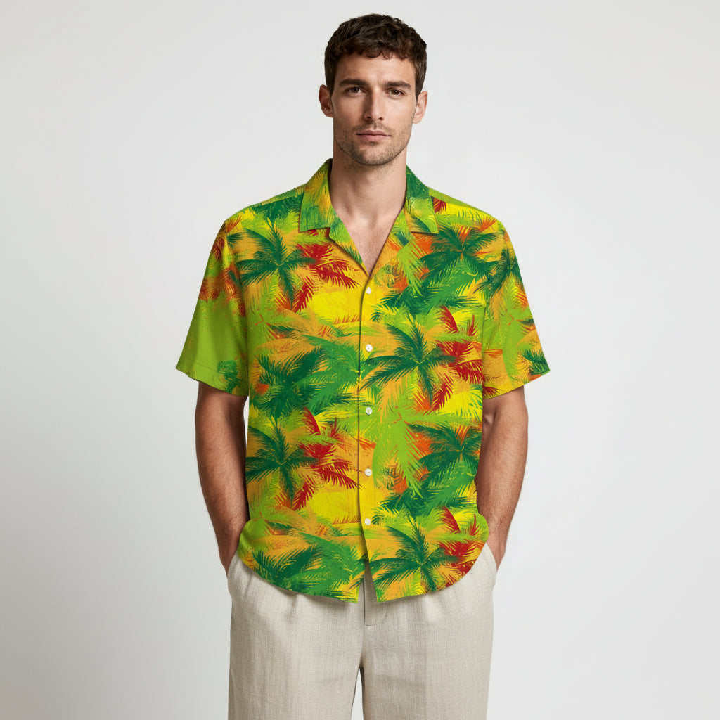 Tropical Floral Print Shirt Short Sleeve Regular Fit for Men