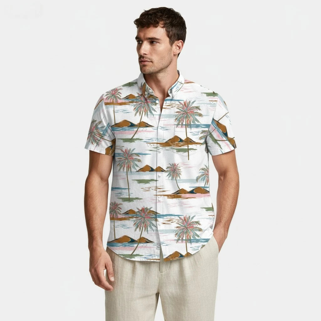 Tropical Floral Print Shirt Short Sleeve Regular Fit for Men
