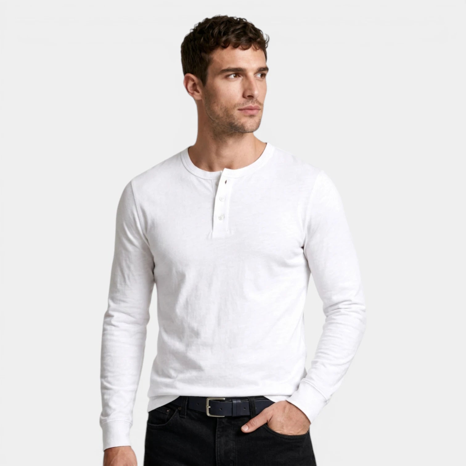 Long Sleeve Henley Shirt Three Button Placket for Men