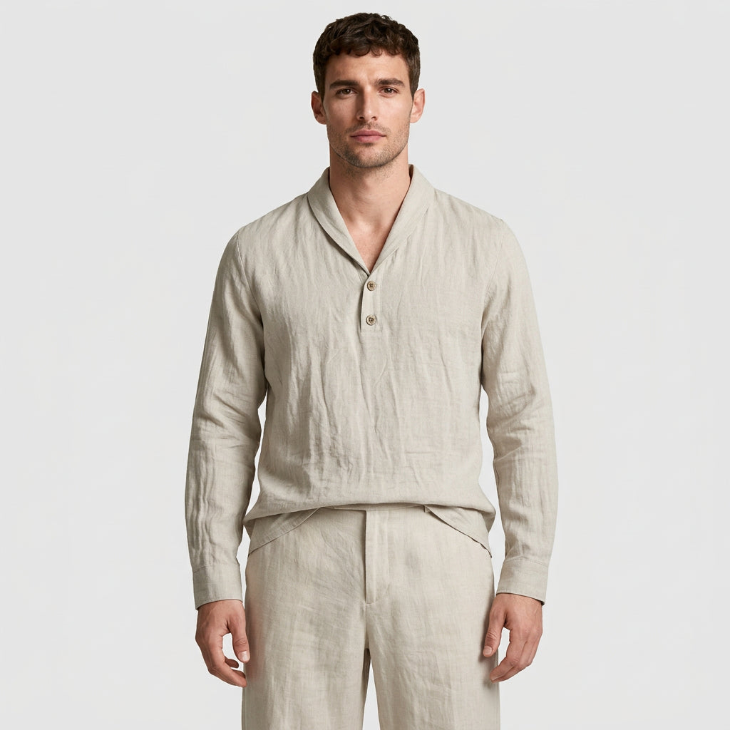 Textured Shawl Collar Shirt Relaxed Fit for Men