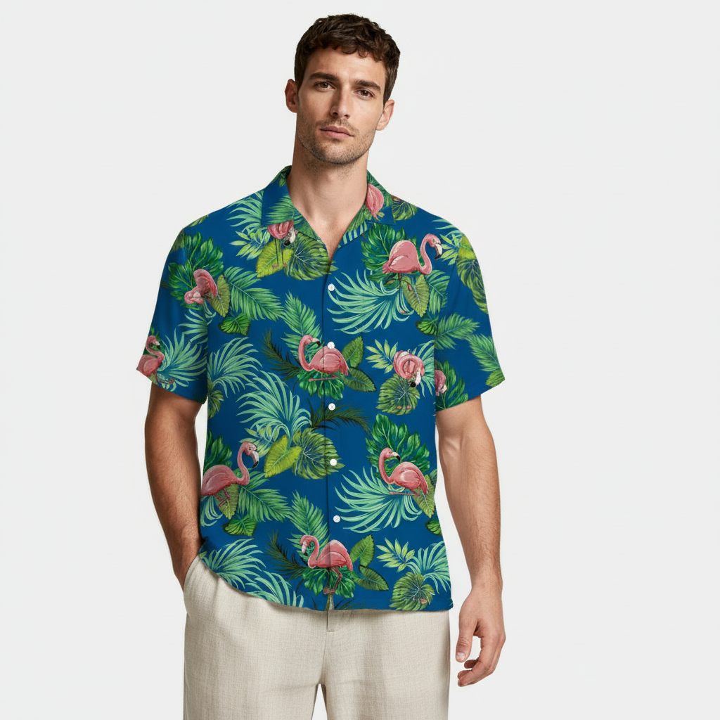 Tropical Floral Print Shirt Short Sleeve Regular Fit for Men