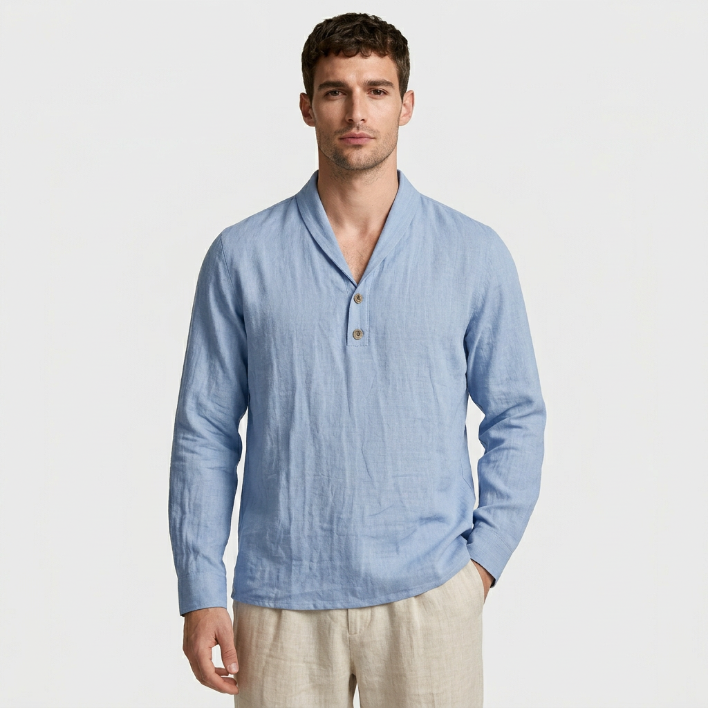 Textured Shawl Collar Shirt Relaxed Fit for Men