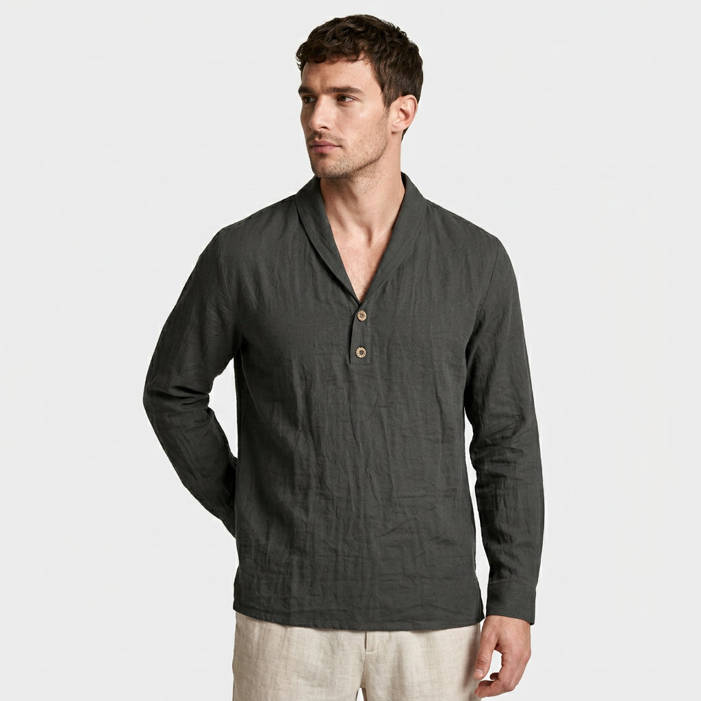 Textured Shawl Collar Shirt Relaxed Fit for Men