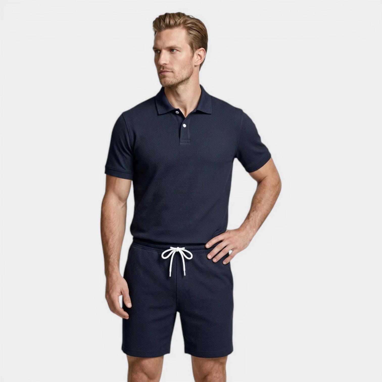 Polo Shirt and Shorts Set Drawstring Waist for Men