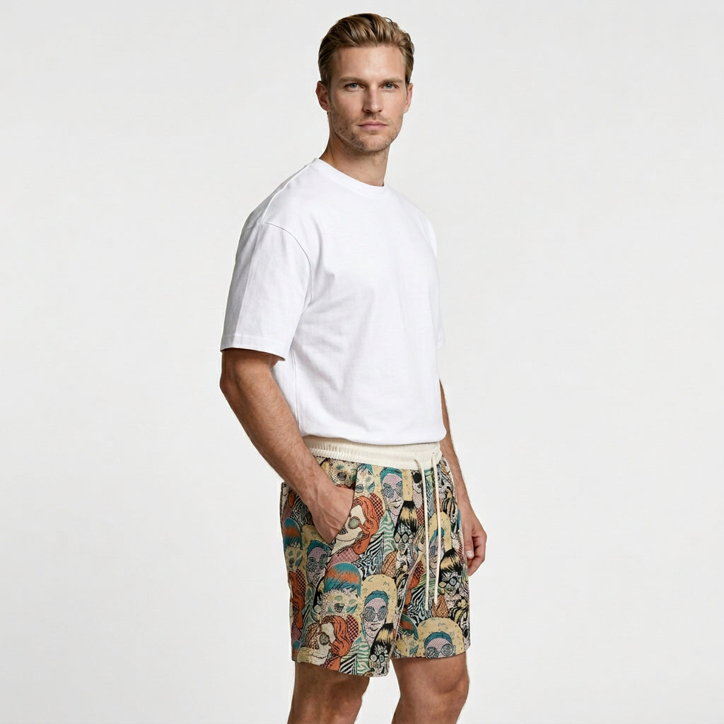 Graphic Print Shorts Drawstring Waist Relaxed Fit for Men