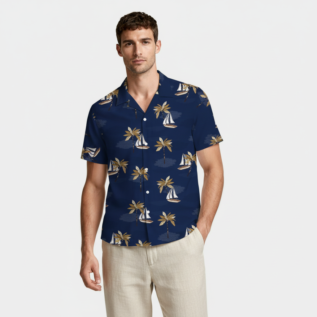 Tropical Floral Print Shirt Short Sleeve Regular Fit for Men
