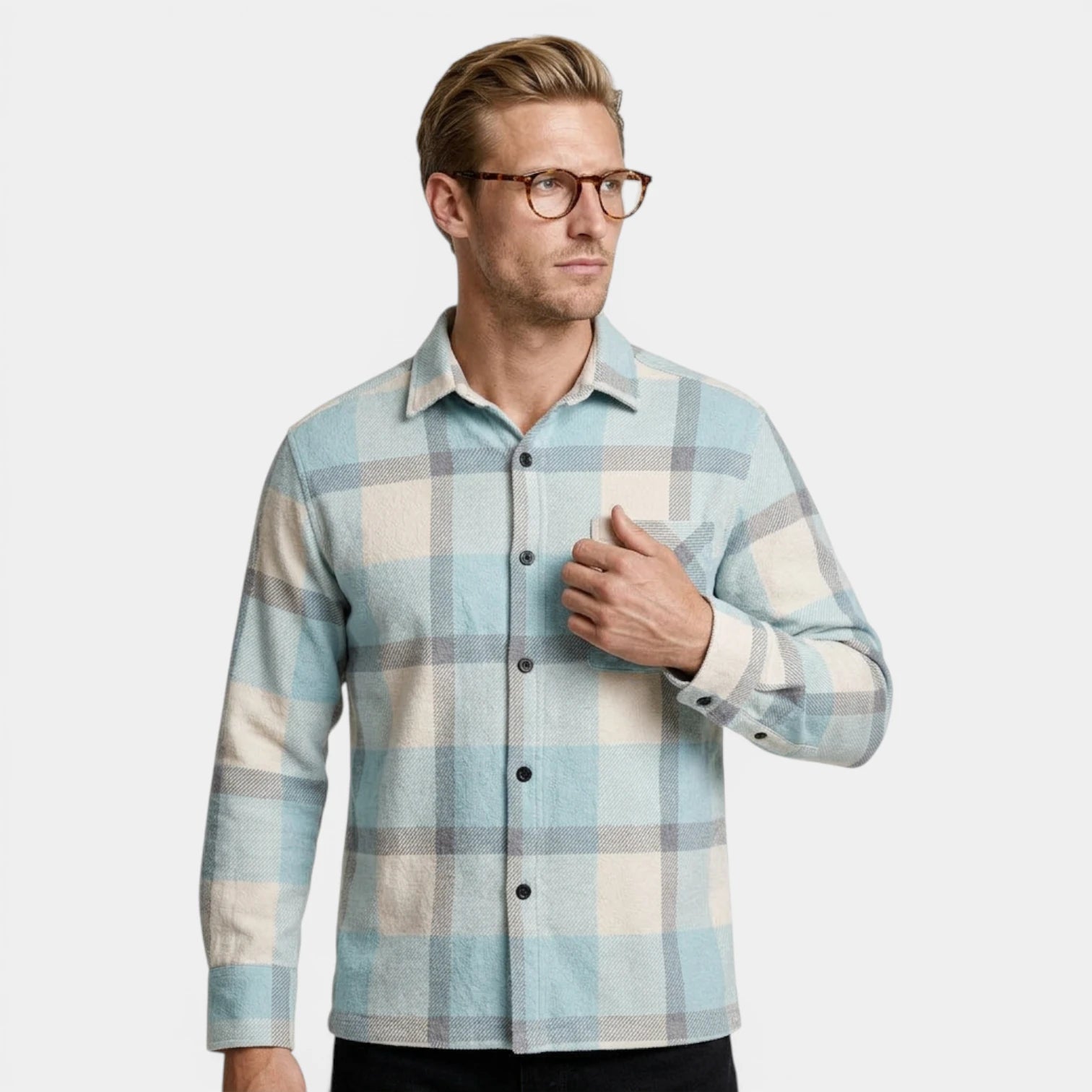 Checked Overshirt Relaxed Fit Button-Front for Men