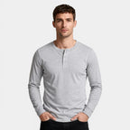 Long Sleeve Henley Shirt Three Button Placket for Men