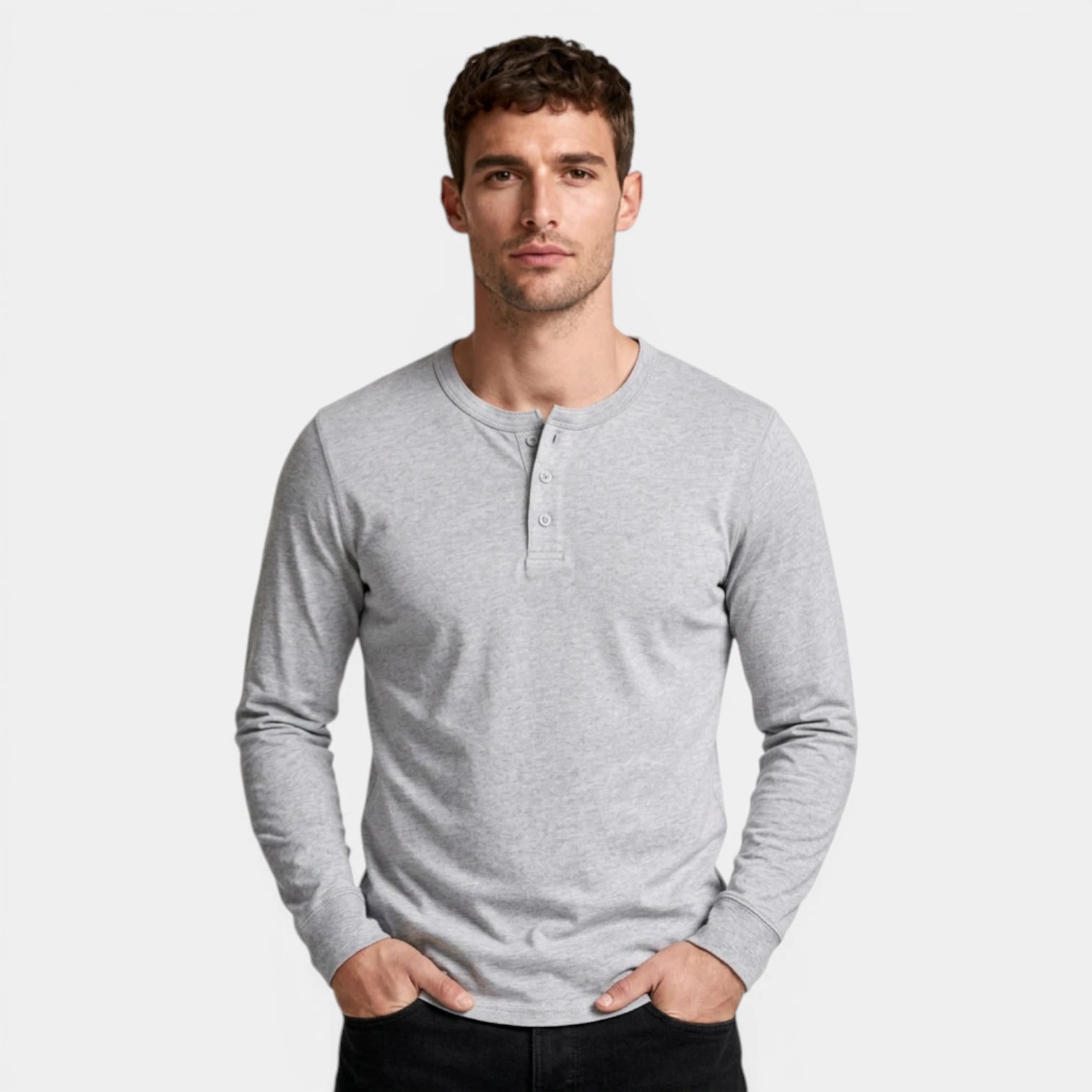 Long Sleeve Henley Shirt Three Button Placket for Men