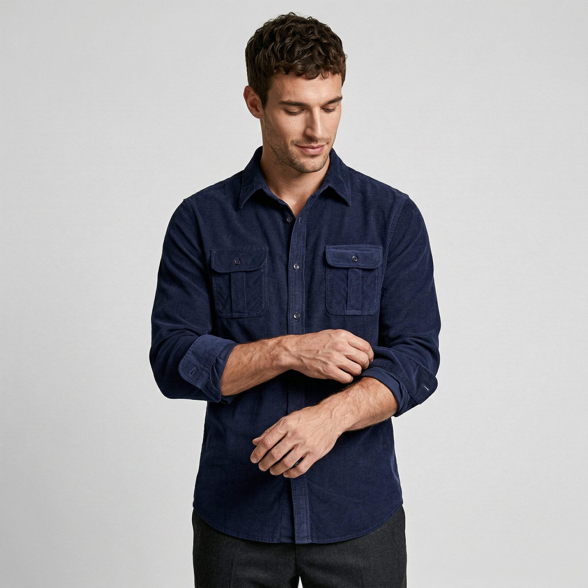 Button-Up Shirt Dual Chest Pockets Structured Fit for Men