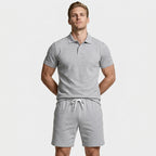 Polo Shirt and Shorts Set Drawstring Waist for Men