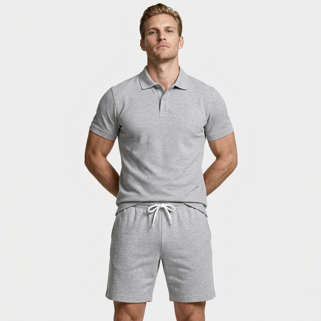 Polo Shirt and Shorts Set Drawstring Waist for Men