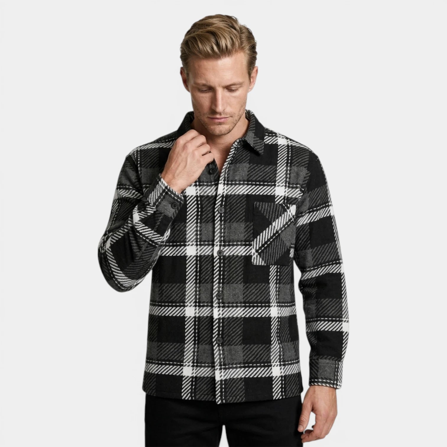 Checked Overshirt Relaxed Fit Button-Front for Men