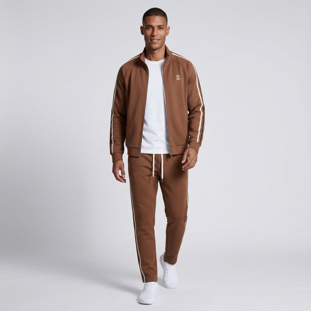 Zip-Up Tracksuit Set Side Stripe Regular Fit for Men
