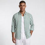 Linen-Cotton Striped Shirt Long Sleeve Relaxed Fit for Men
