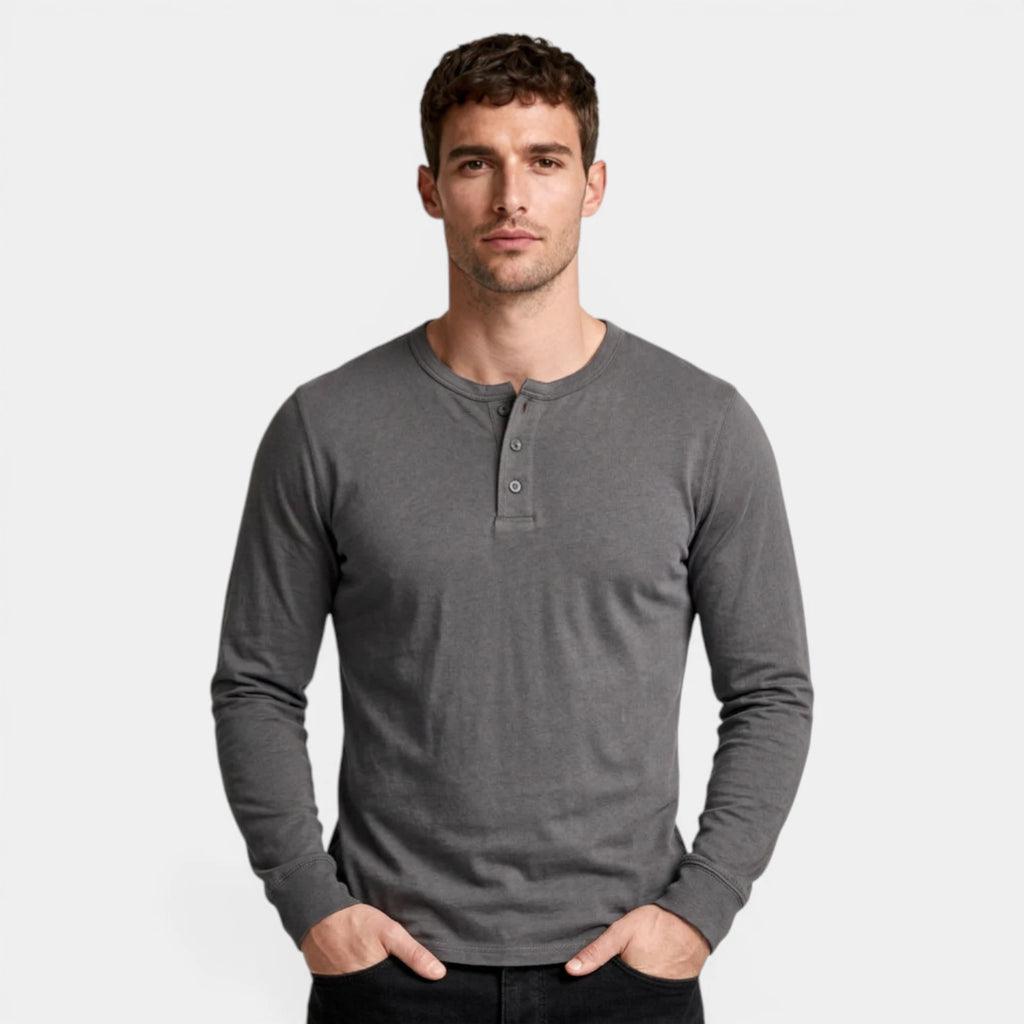 Long Sleeve Henley Shirt Three Button Placket for Men