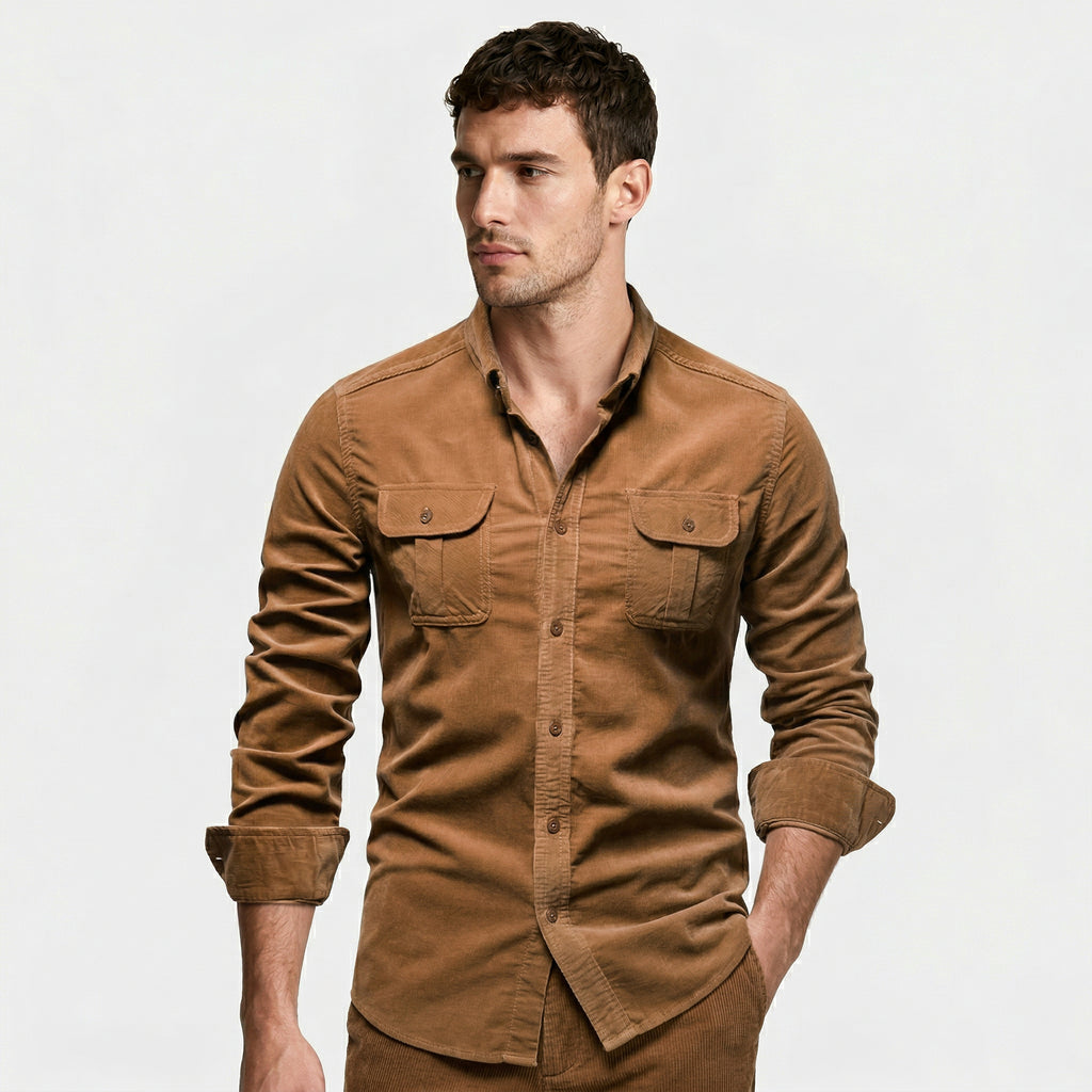 Button-Up Shirt Dual Chest Pockets Structured Fit for Men