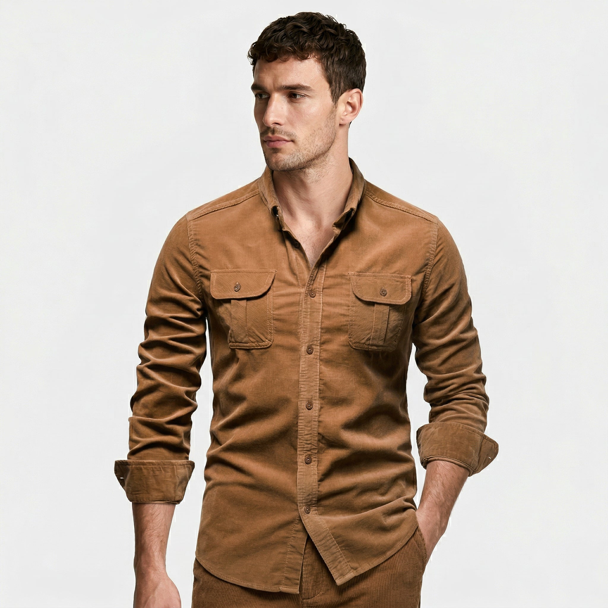 Button-Up Shirt Dual Chest Pockets Structured Fit for Men