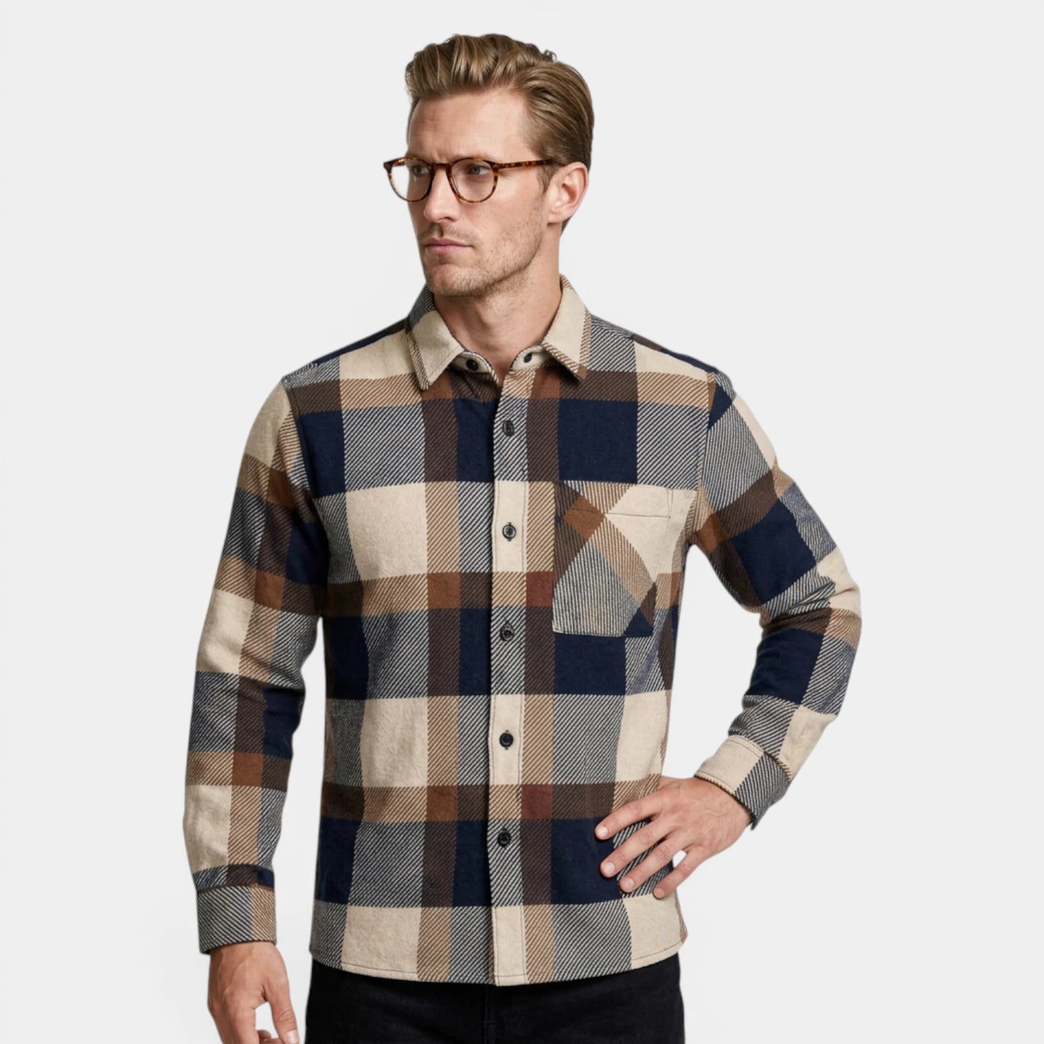 Checked Overshirt Relaxed Fit Button-Front for Men