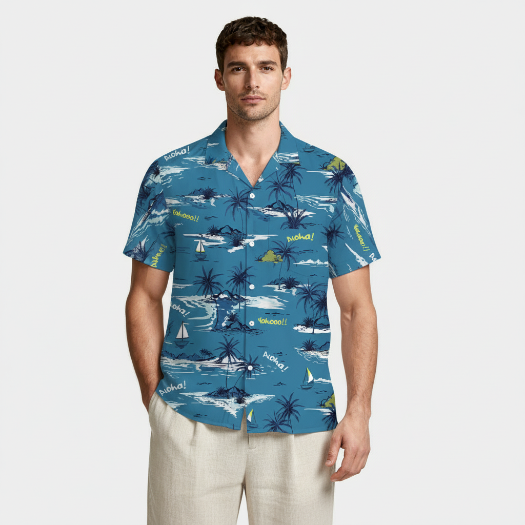 Tropical Floral Print Shirt Short Sleeve Regular Fit for Men