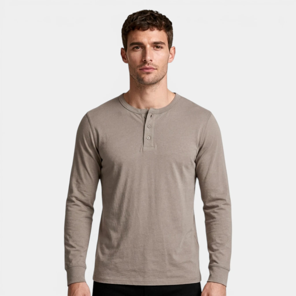 Long Sleeve Henley Shirt Three Button Placket for Men