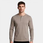 Long Sleeve Henley Shirt Three Button Placket for Men