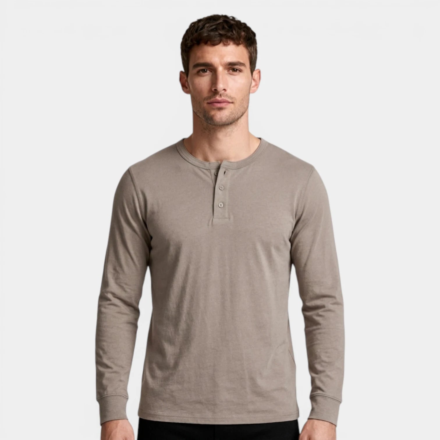Long Sleeve Henley Shirt Three Button Placket for Men