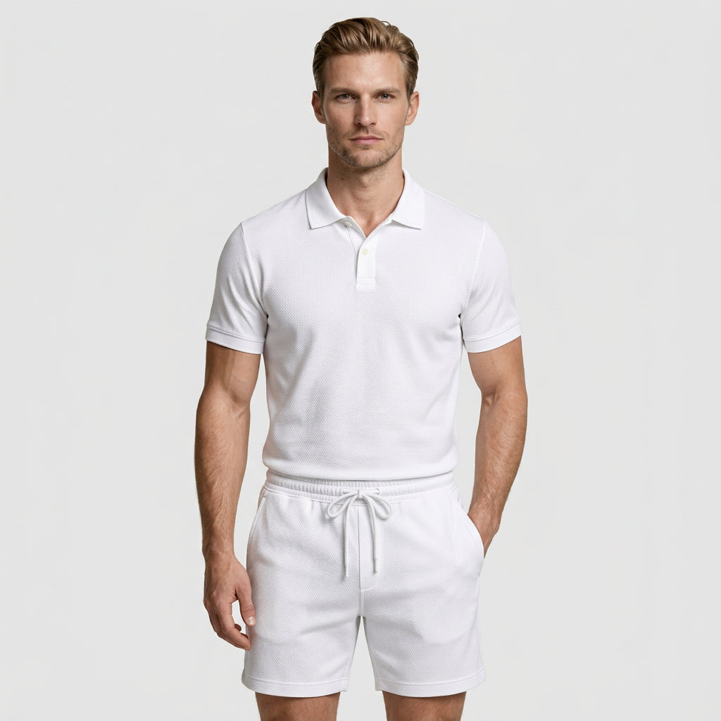 Polo Shirt and Shorts Set Drawstring Waist for Men