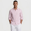 Linen-Cotton Striped Shirt Long Sleeve Relaxed Fit for Men