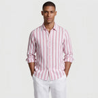 Linen-Cotton Striped Shirt Long Sleeve Relaxed Fit for Men