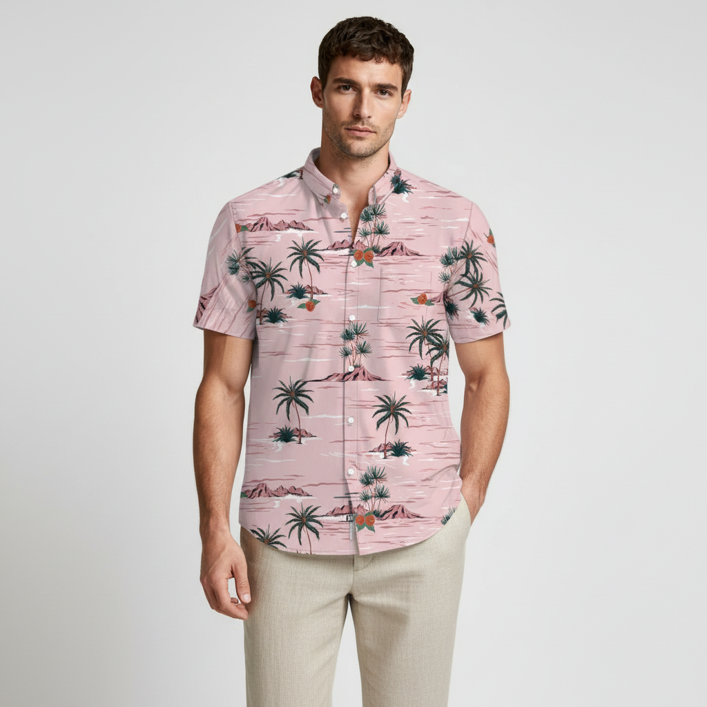 Tropical Floral Print Shirt Short Sleeve Regular Fit for Men