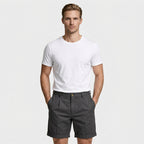 Pleated Tailored Shorts Cuffed Hem Regular Fit for Men
