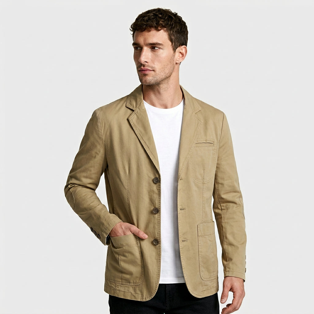 Three-Button Woven Blazer Tailored Regular Fit for Men