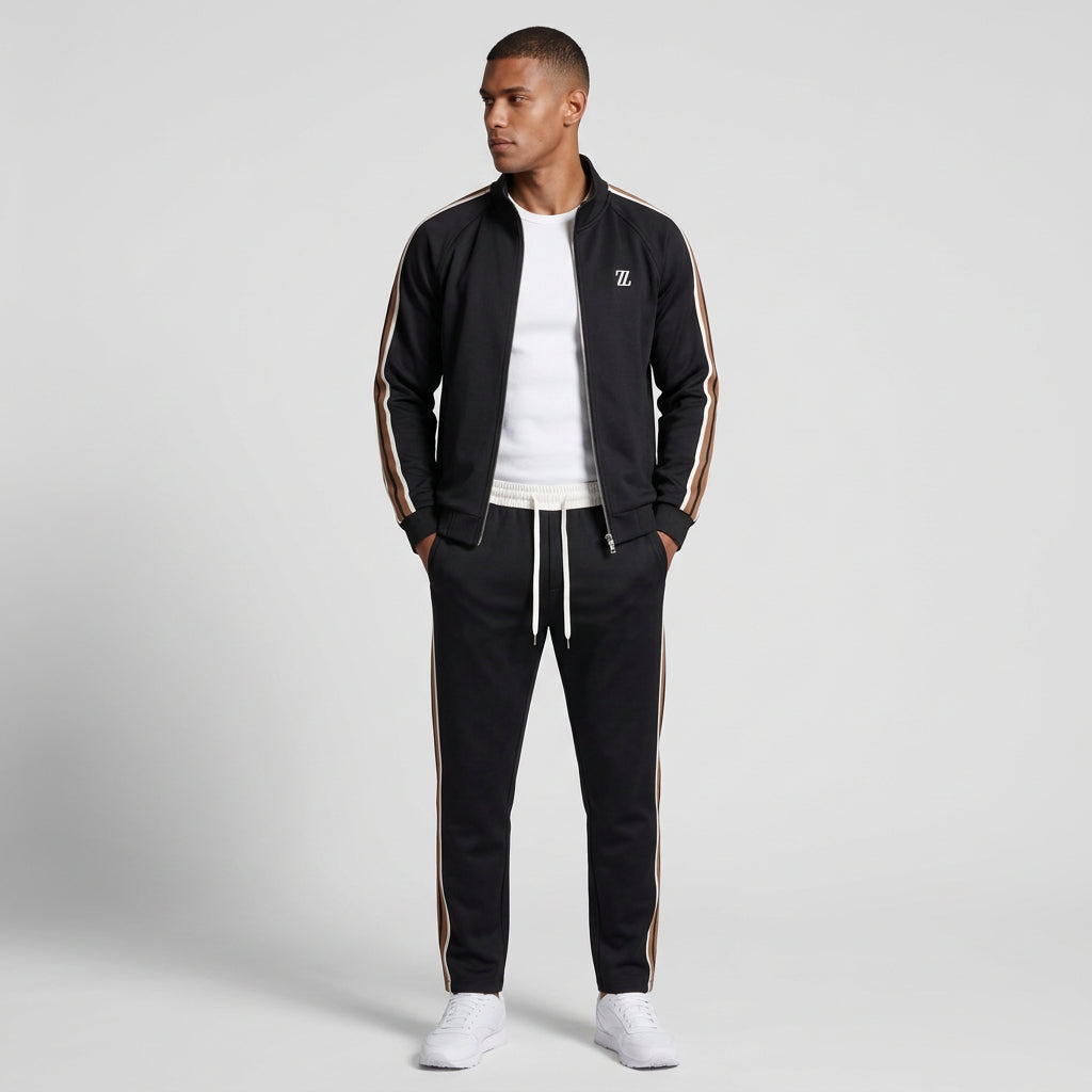 Zip-Up Tracksuit Set Side Stripe Regular Fit for Men