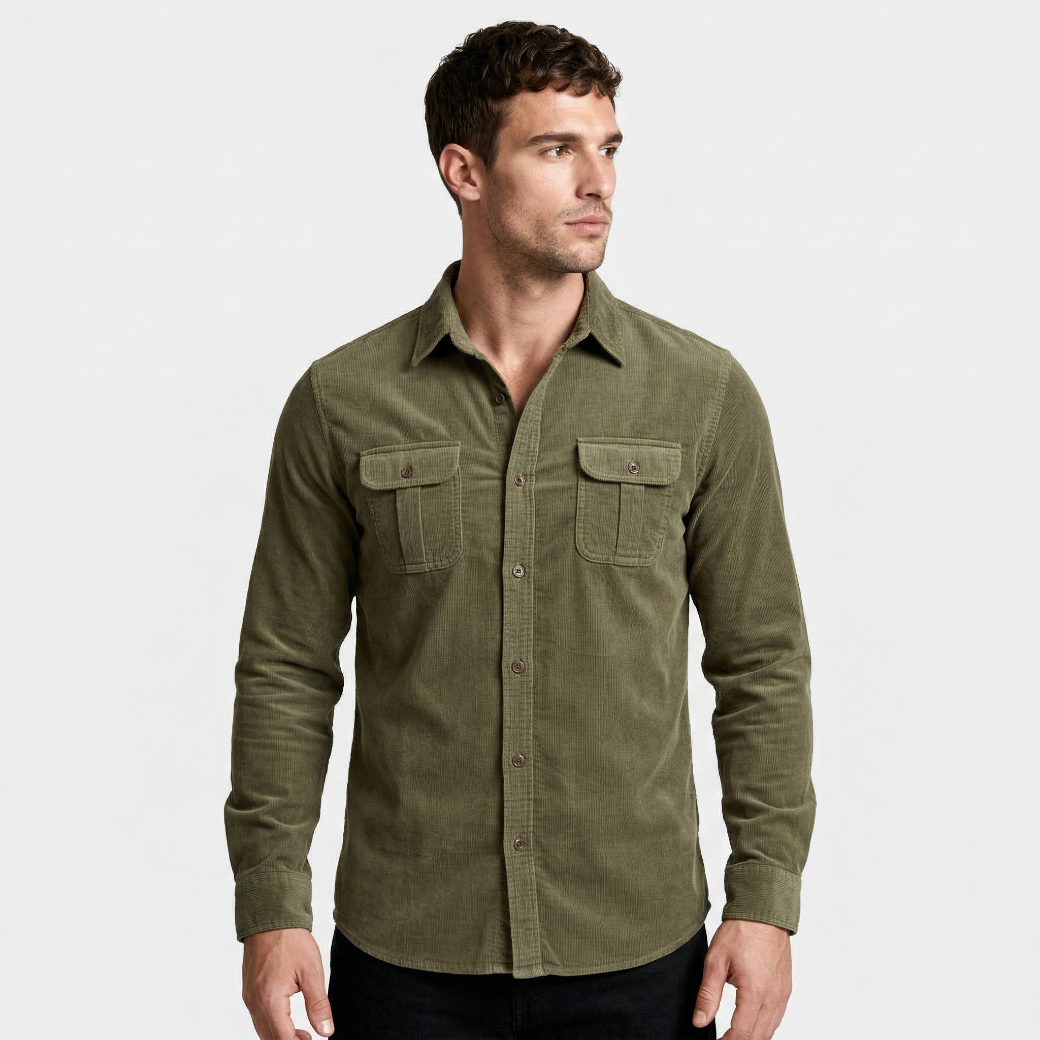 Button-Up Shirt Dual Chest Pockets Structured Fit for Men
