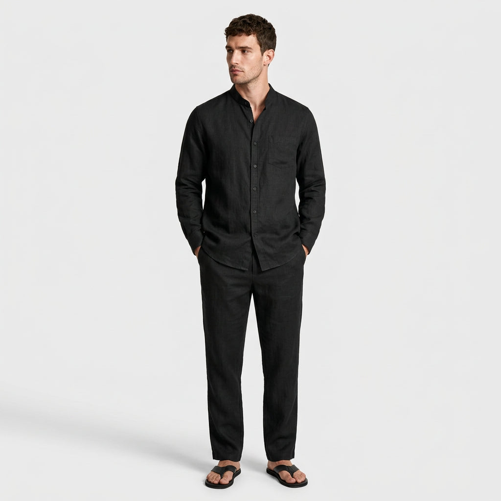 Two-Piece Button-Up Stand Collar Set Regular Fit for Men