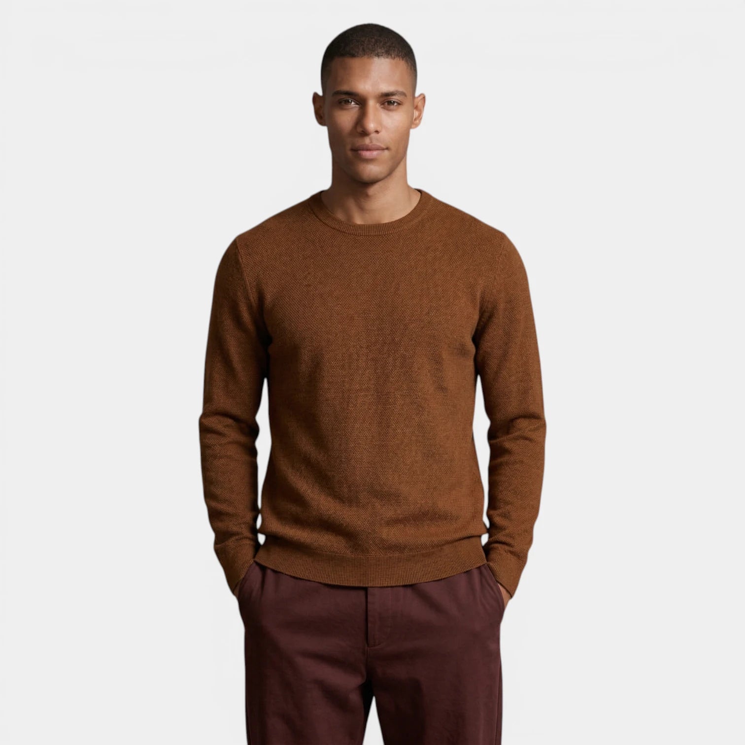 Crew Neck Textured Knit Sweater Regular Fit for Men