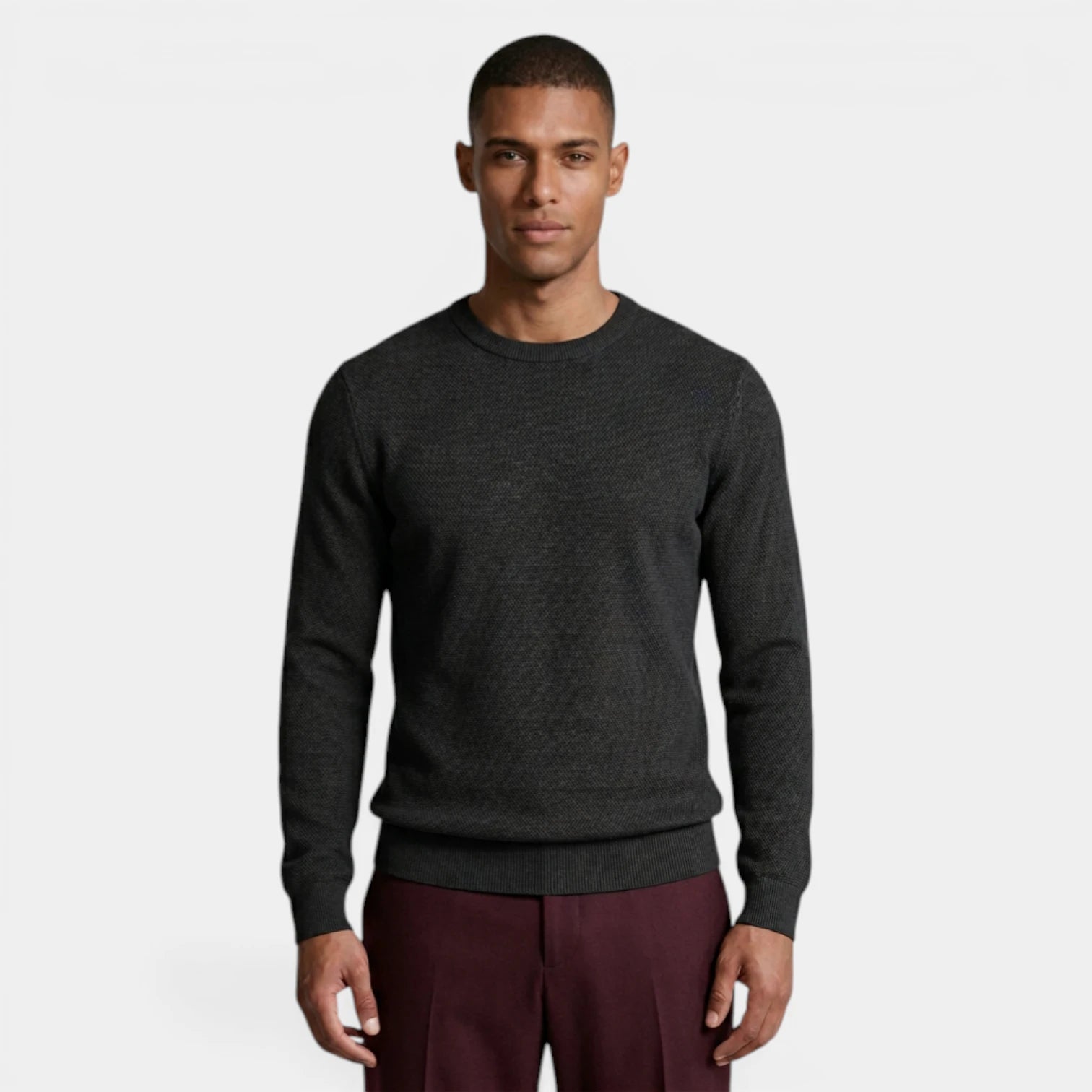 Crew Neck Textured Knit Sweater Regular Fit for Men