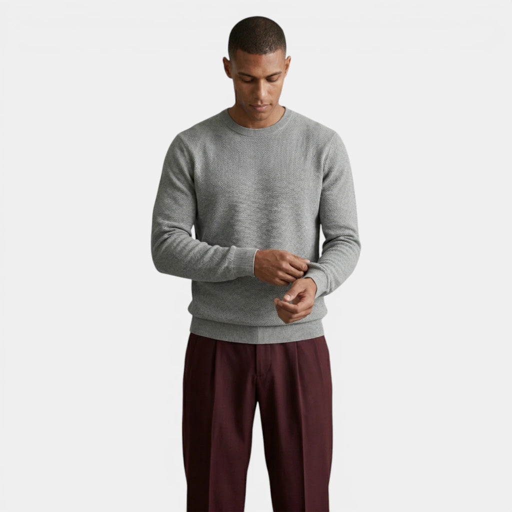Crew Neck Textured Knit Sweater Regular Fit for Men
