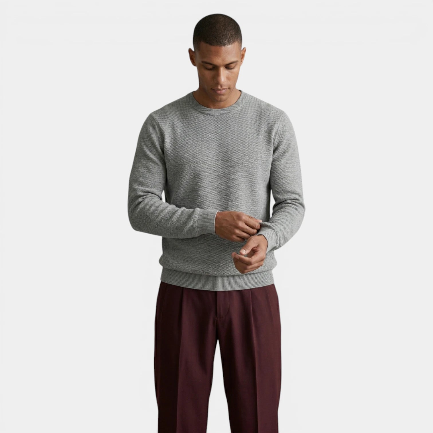 Crew Neck Textured Knit Sweater Regular Fit for Men