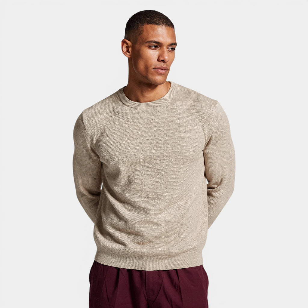 Crew Neck Textured Knit Sweater Regular Fit for Men