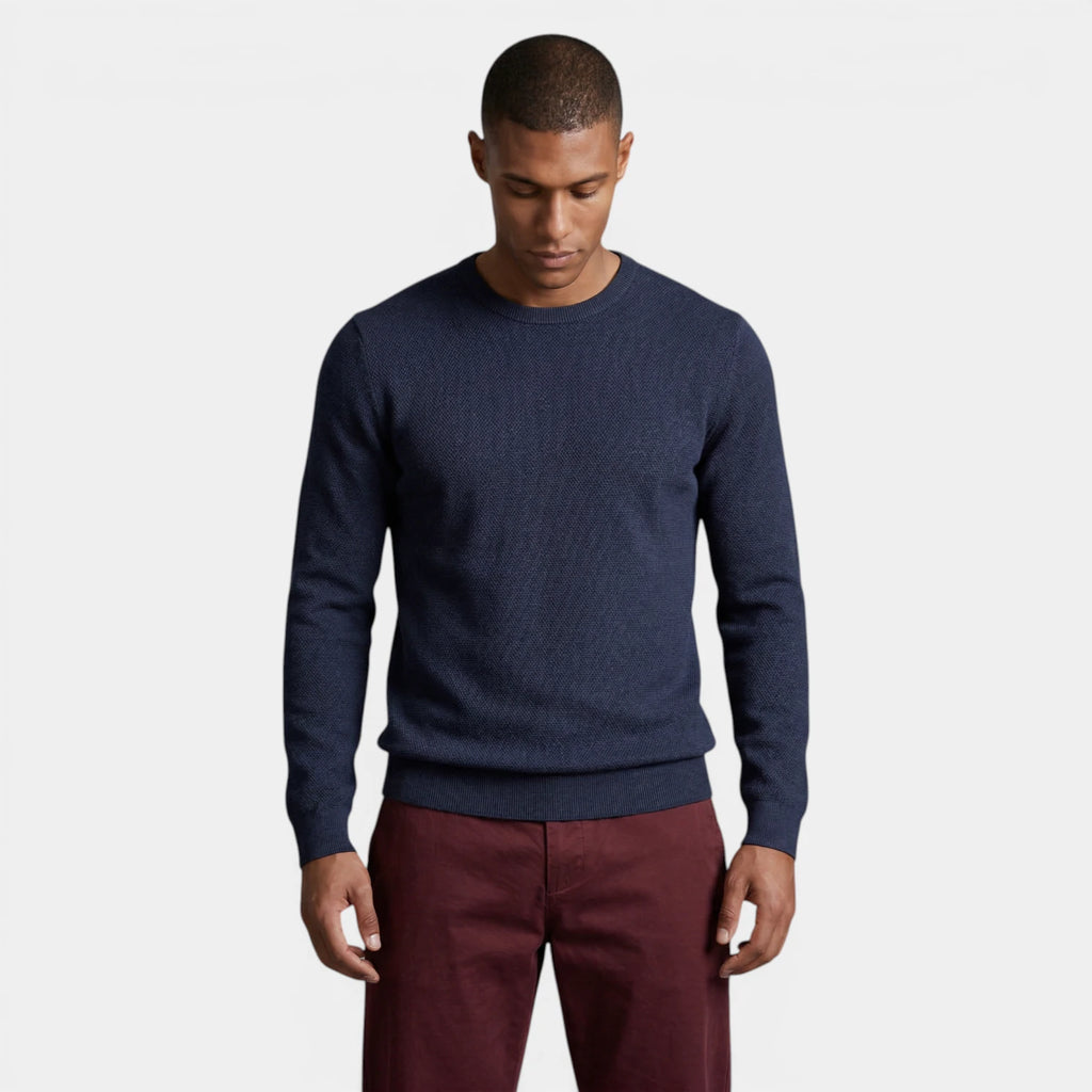 Crew Neck Textured Knit Sweater Regular Fit for Men