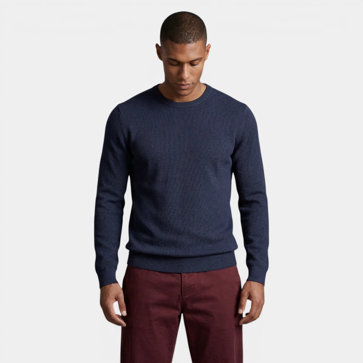 Crew Neck Textured Knit Sweater Regular Fit for Men